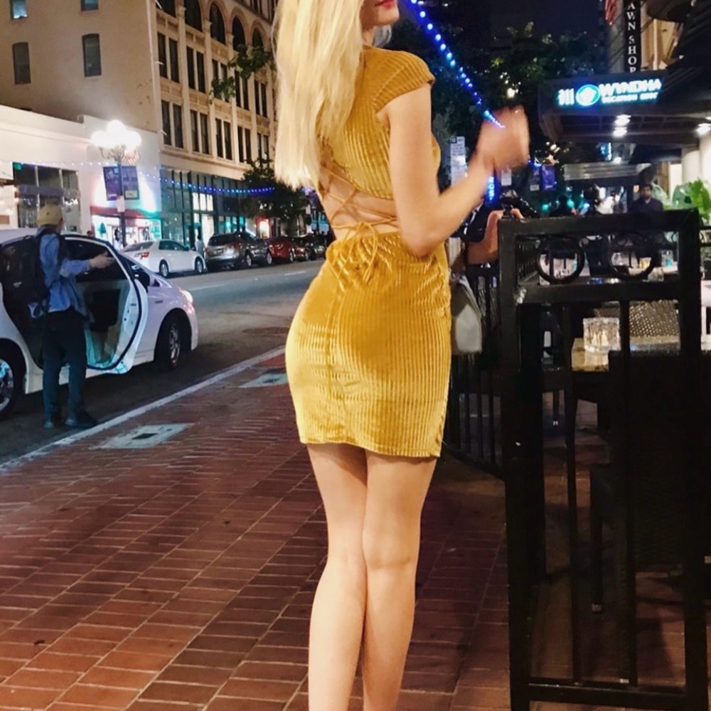Yellow velvet fitted dress